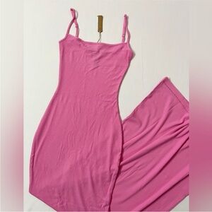 SKIMS Soft Lounge Ribbed Slip Long Bodycon Pink Dress